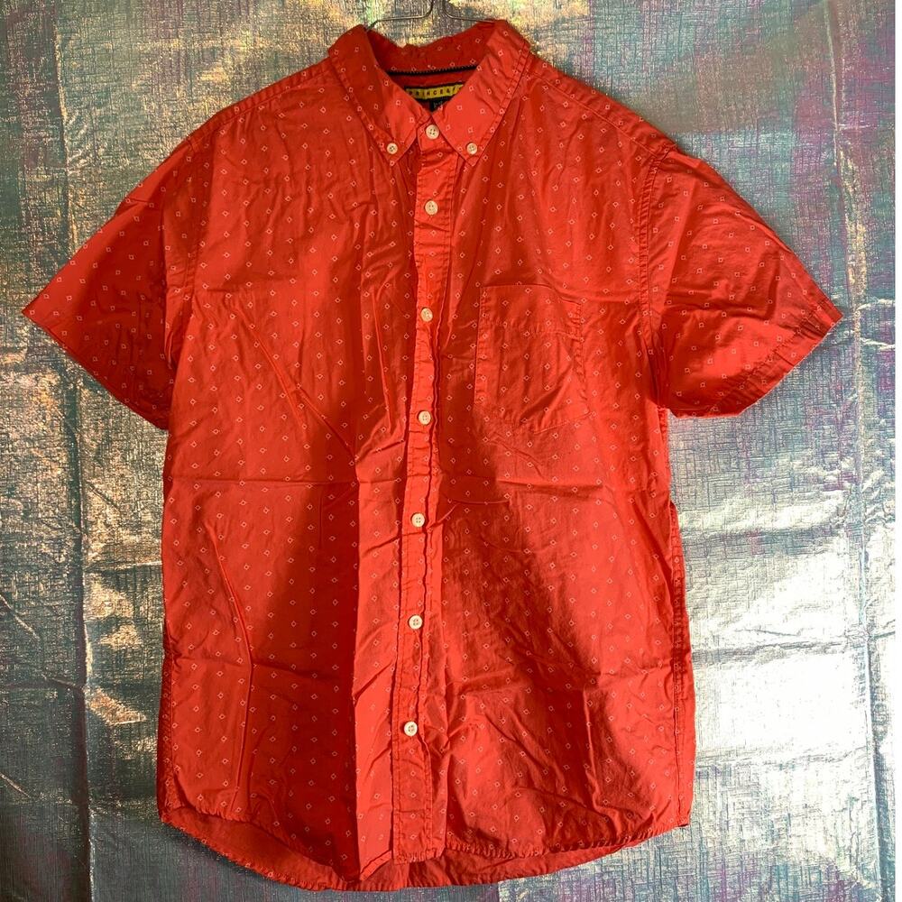 Prince & Fox Button Up Short Sleeve Shirt Mens M Geometric Coral Business Casual